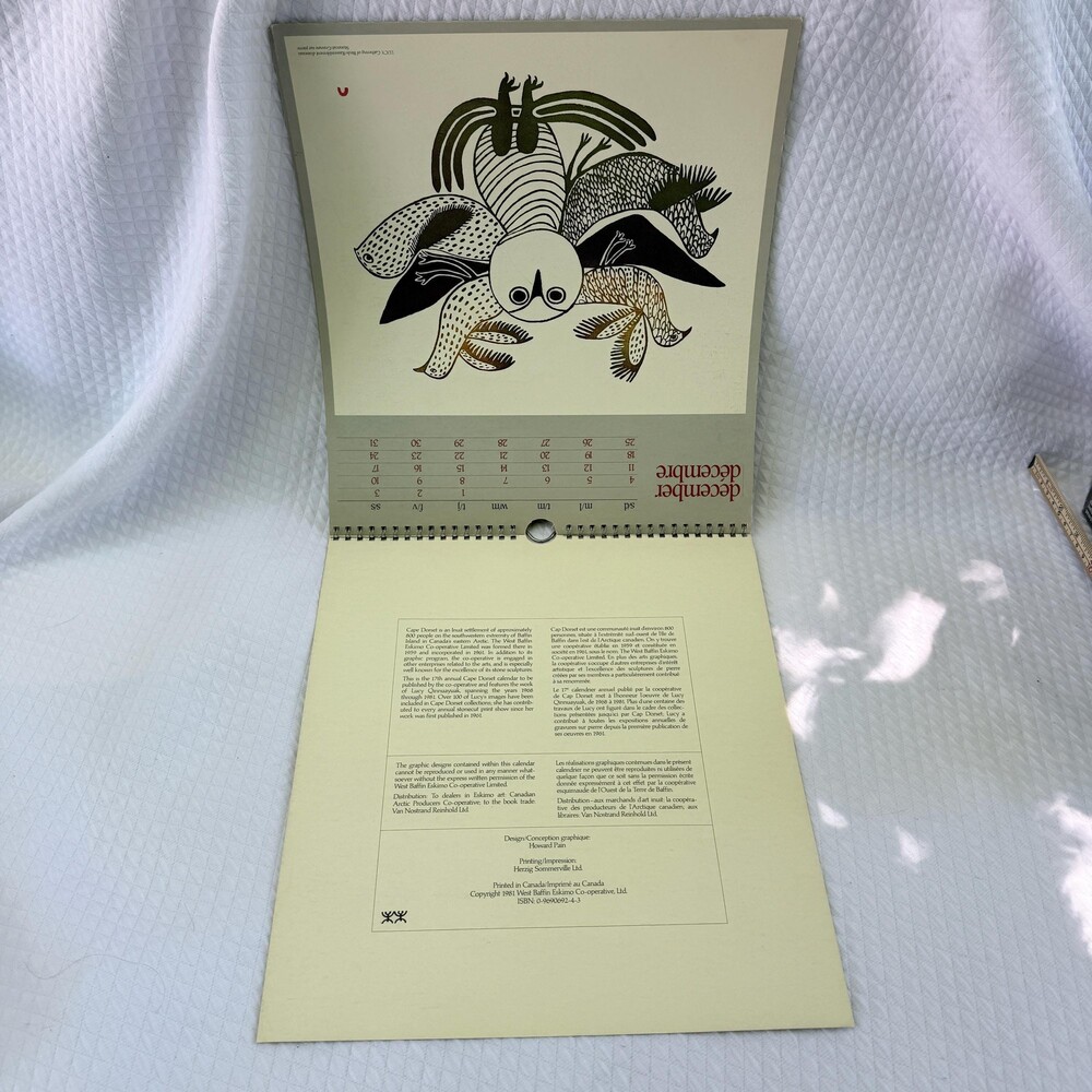 Vintage 1983 Cape Dorset Inuit Art Calendar / Calendrier - West Baffin Eskimo Co - Picture 7 of 9